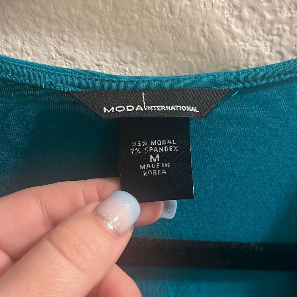 ✨Moda International Teal Ruched V Neck Sz Medium Dress✨ - Picture 4 of 6